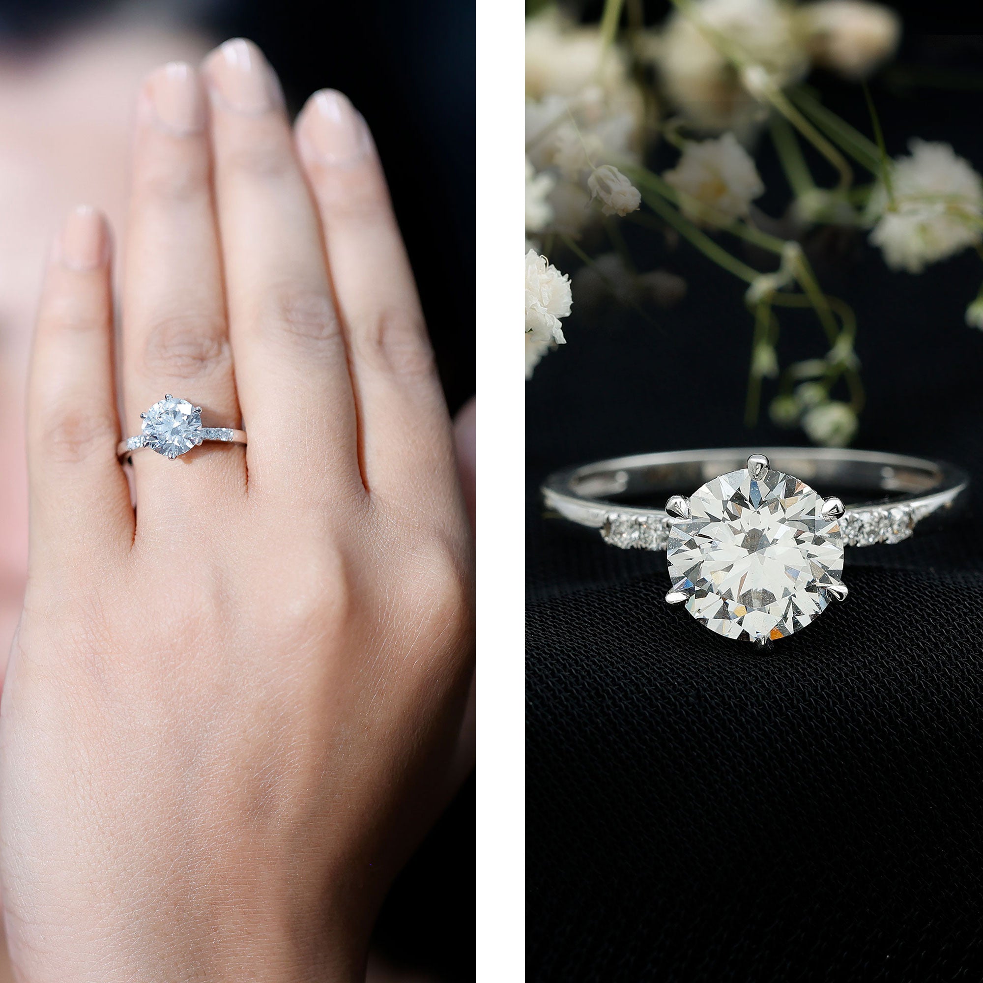 Round Cut 3 Carat Lab Grown Diamond Solitaire Engagement Ring