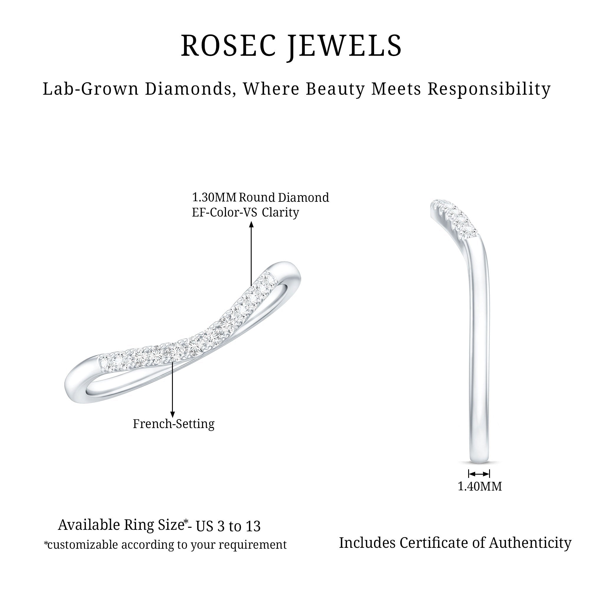 Certified Lab Grown Diamond Curved Stackable Ring