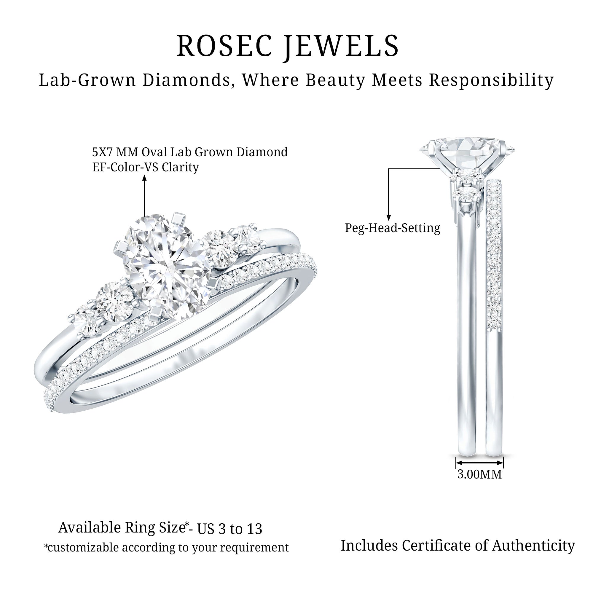 IGI Certified Lab Grown Diamond Engagement Ring with Wedding Band