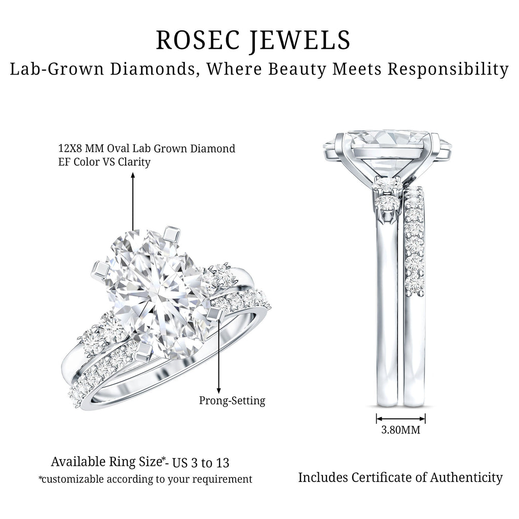 IGI Certified 3 Carat Oval Lab Grown Diamond Marriage Ring Set for Women