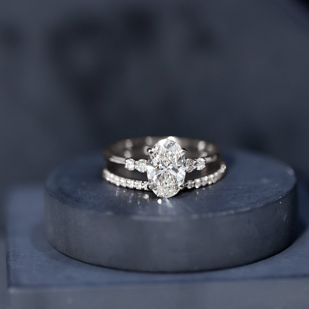 IGI Certified 3 Carat Oval Lab Grown Diamond Marriage Ring Set for Women