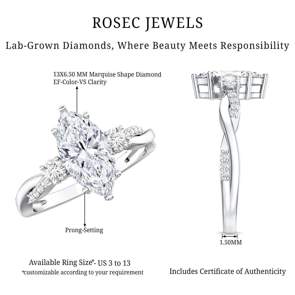 2 Carat Marquise Cut Lab Grown Diamond Crossover Engagement Ring with IGI Certificate