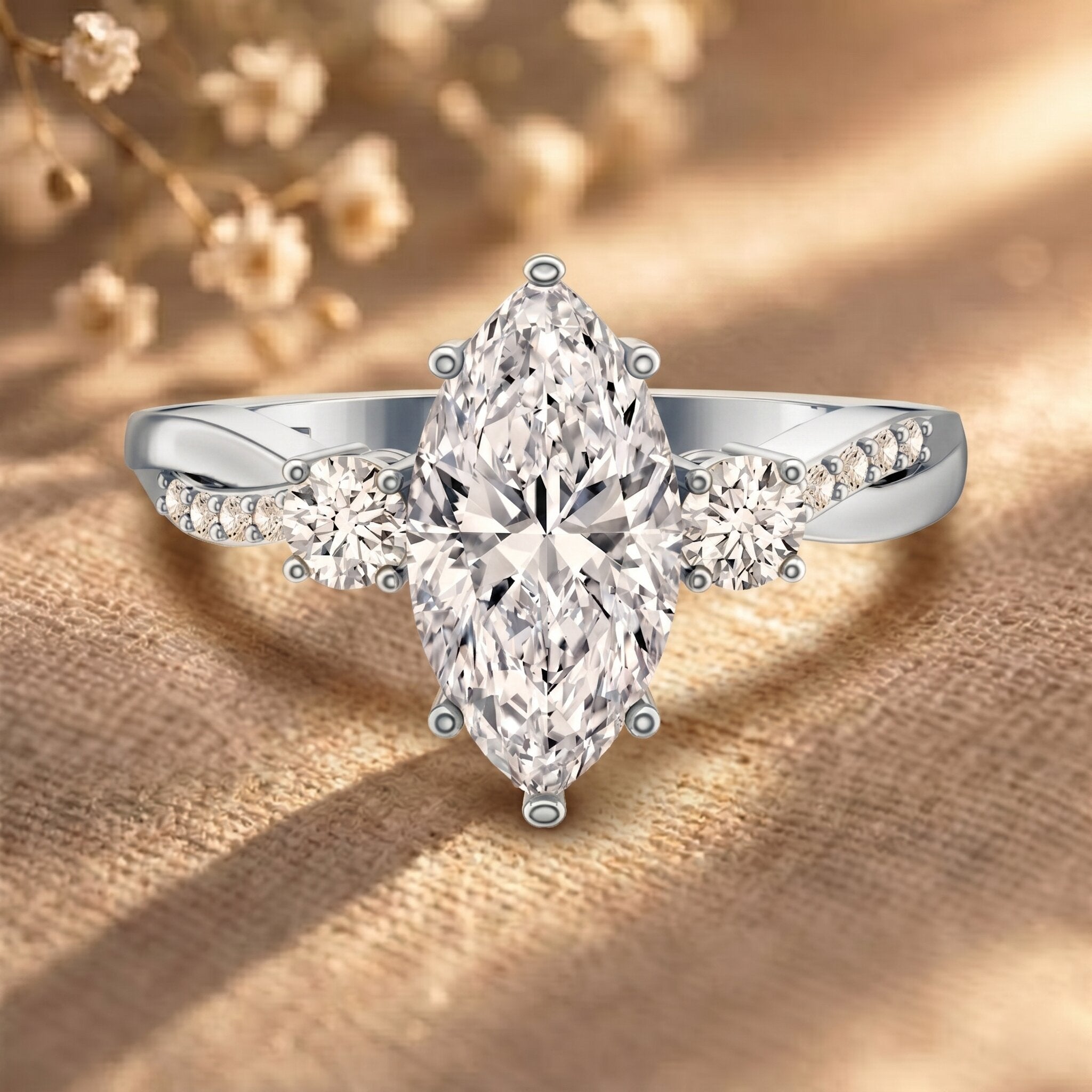 2 Carat Marquise Cut Lab Grown Diamond Crossover Engagement Ring with IGI Certificate