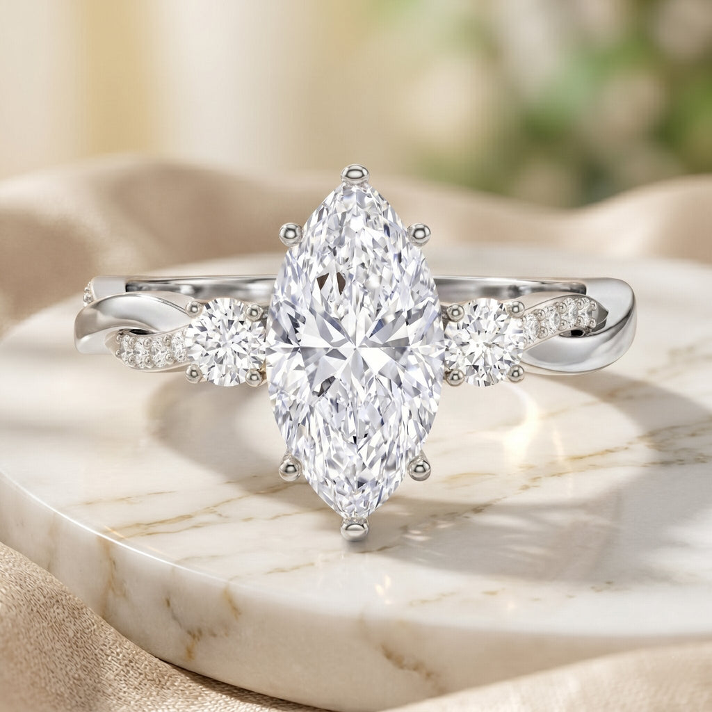 2 Carat Marquise Cut Lab Grown Diamond Crossover Engagement Ring with IGI Certificate