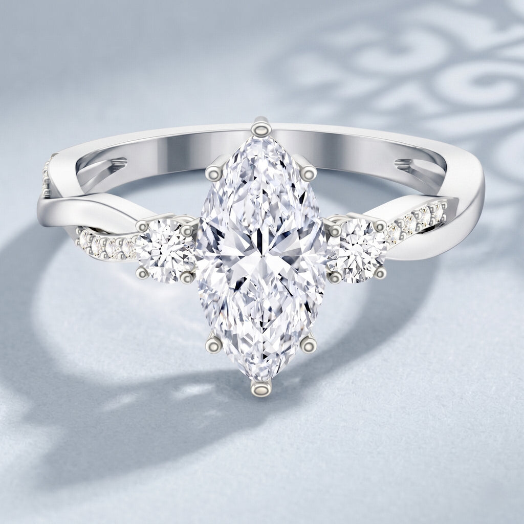 2 Carat Marquise Cut Lab Grown Diamond Crossover Engagement Ring with IGI Certificate