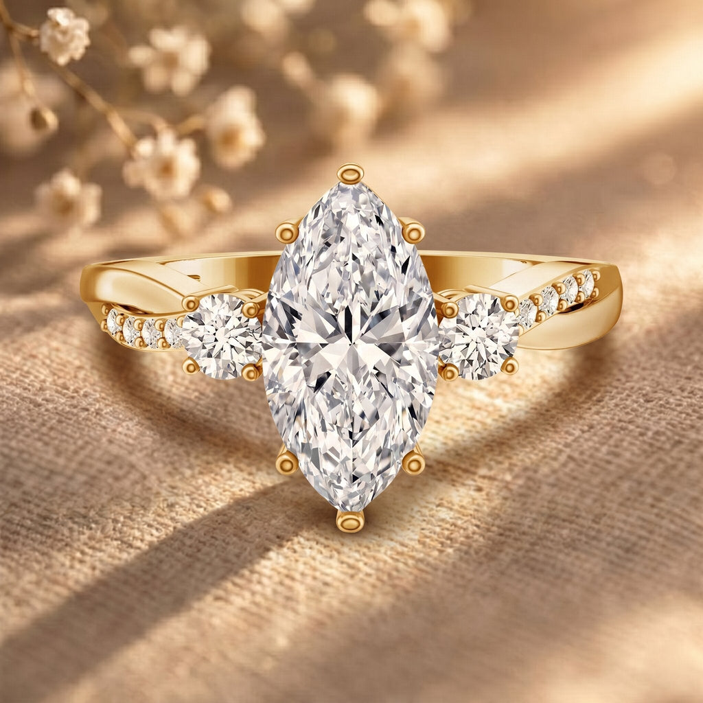 2 Carat Marquise Cut Lab Grown Diamond Crossover Engagement Ring with IGI Certificate