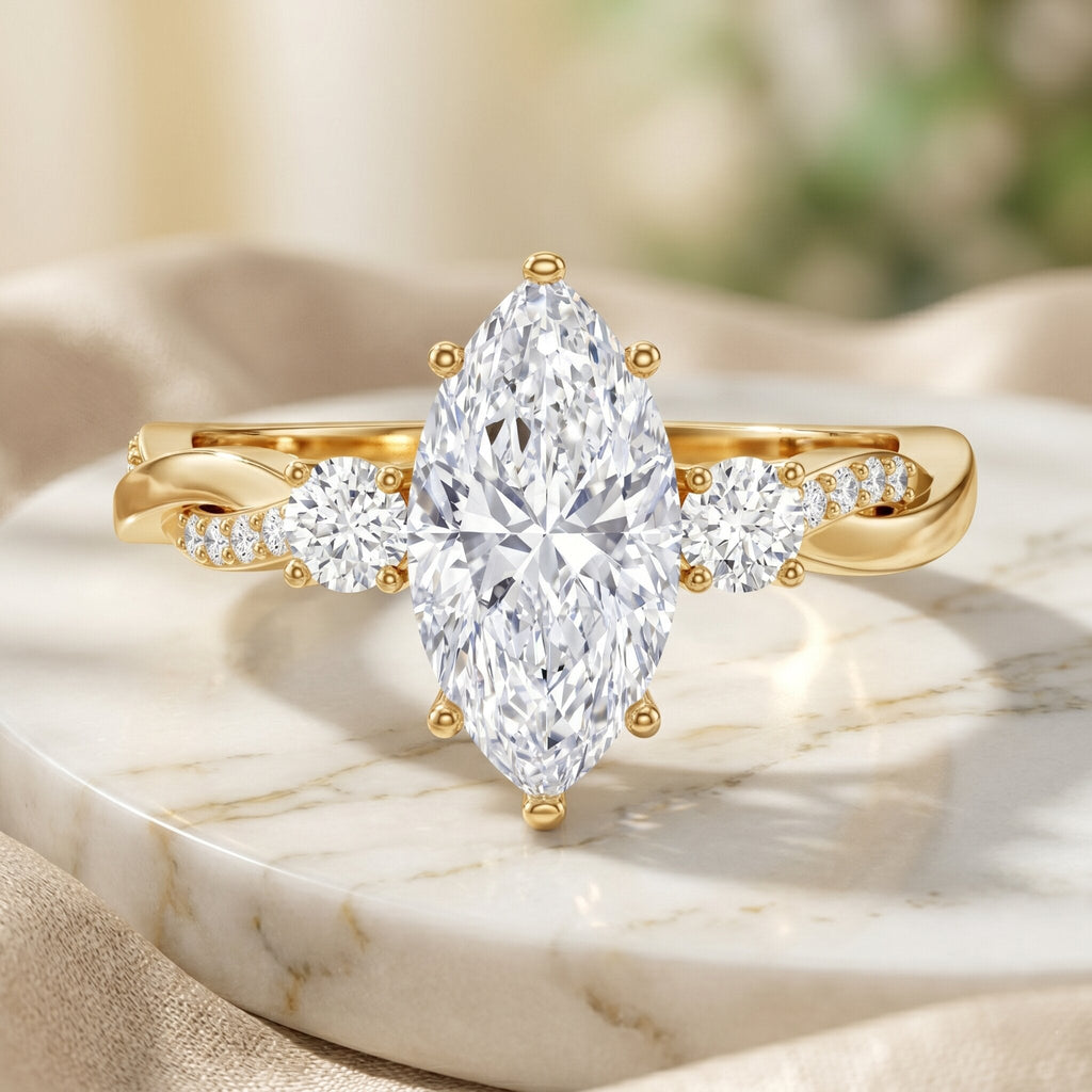 2 Carat Marquise Cut Lab Grown Diamond Crossover Engagement Ring with IGI Certificate