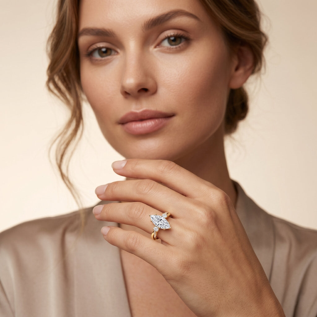2 Carat Marquise Cut Lab Grown Diamond Crossover Engagement Ring with IGI Certificate