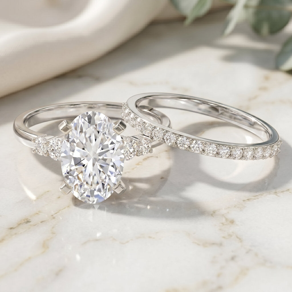 4 Carat Oval Wedding Ring Set with IGI Certified Lab Grown Diamond