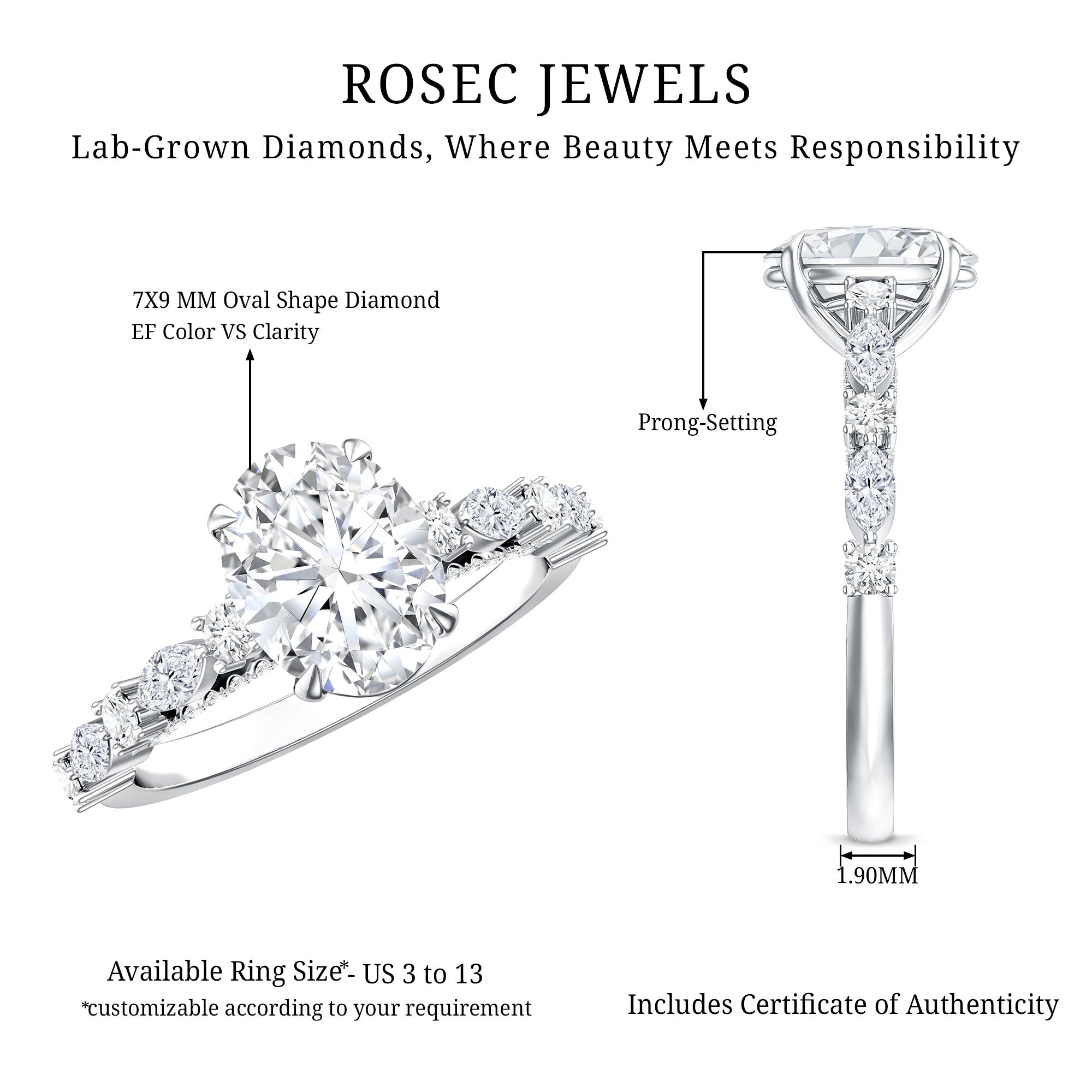 2 Carat Oval Lab Grown Diamond Engagement Ring with IGI Certificate