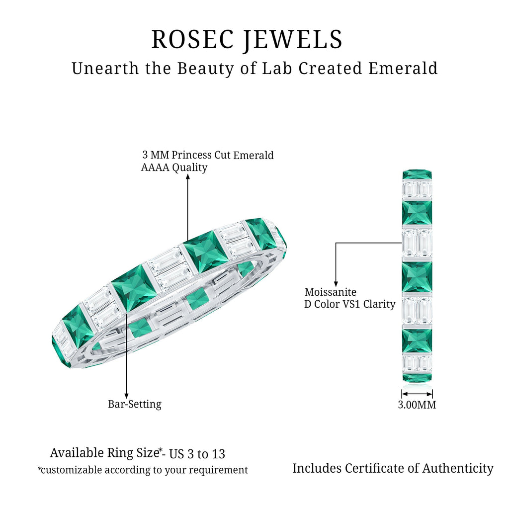 Lab Created Emerald And Moissanite Eternity Wedding Band