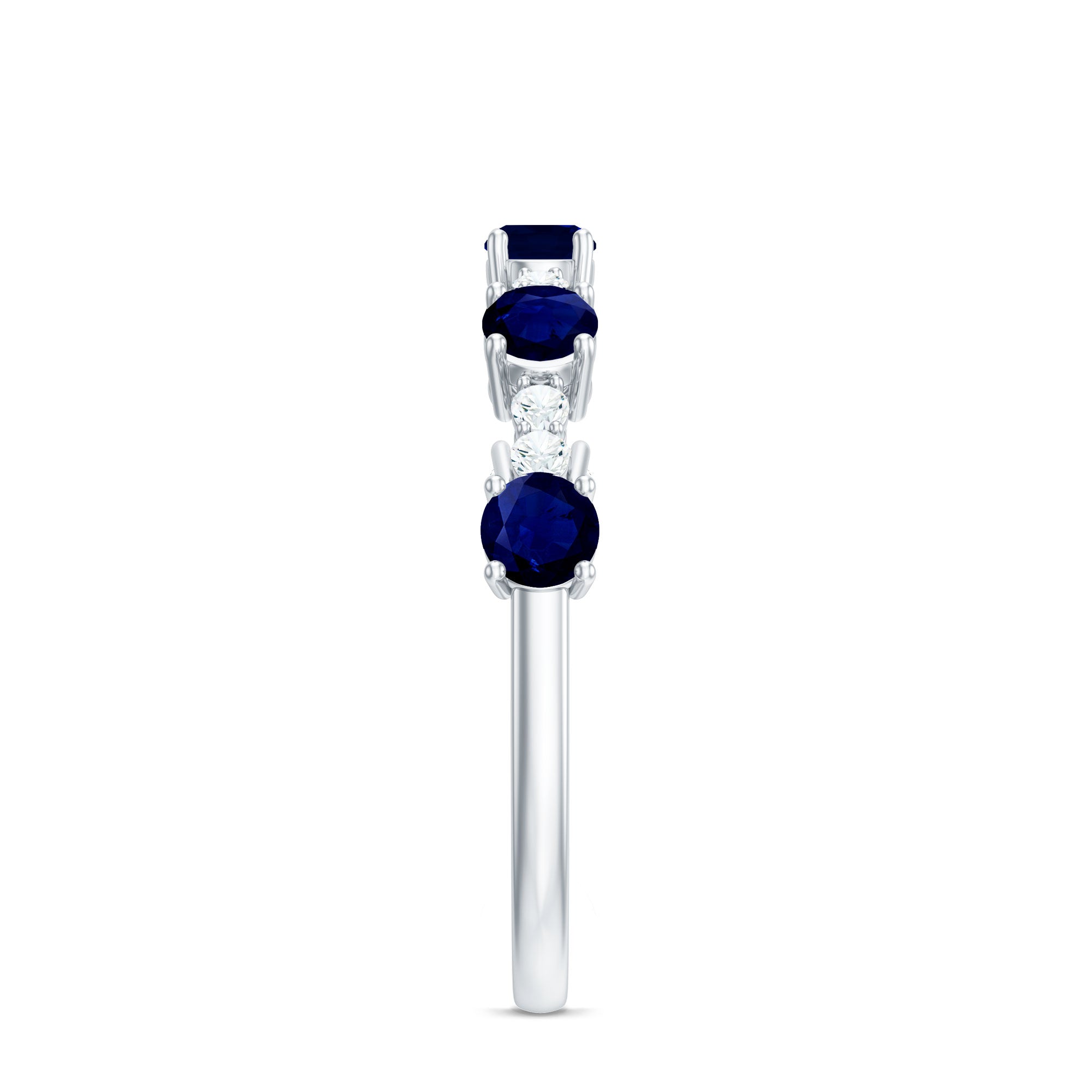 Round Blue Sapphire and Diamond Half Eternity Ring