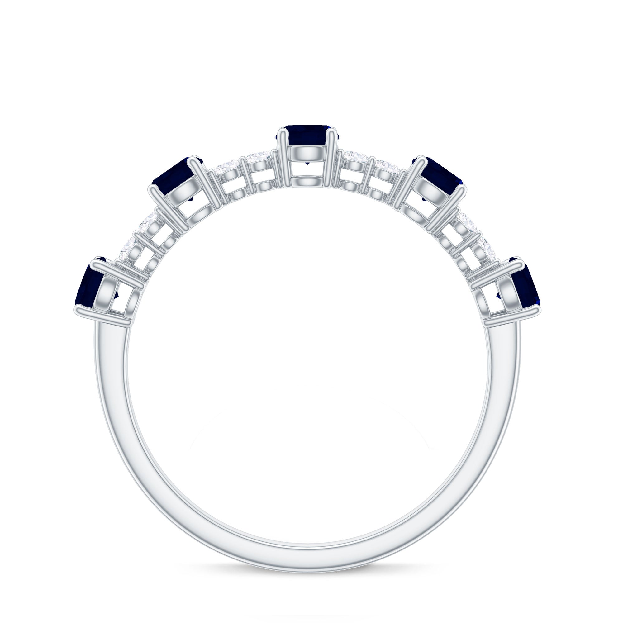 Round Blue Sapphire and Diamond Half Eternity Ring
