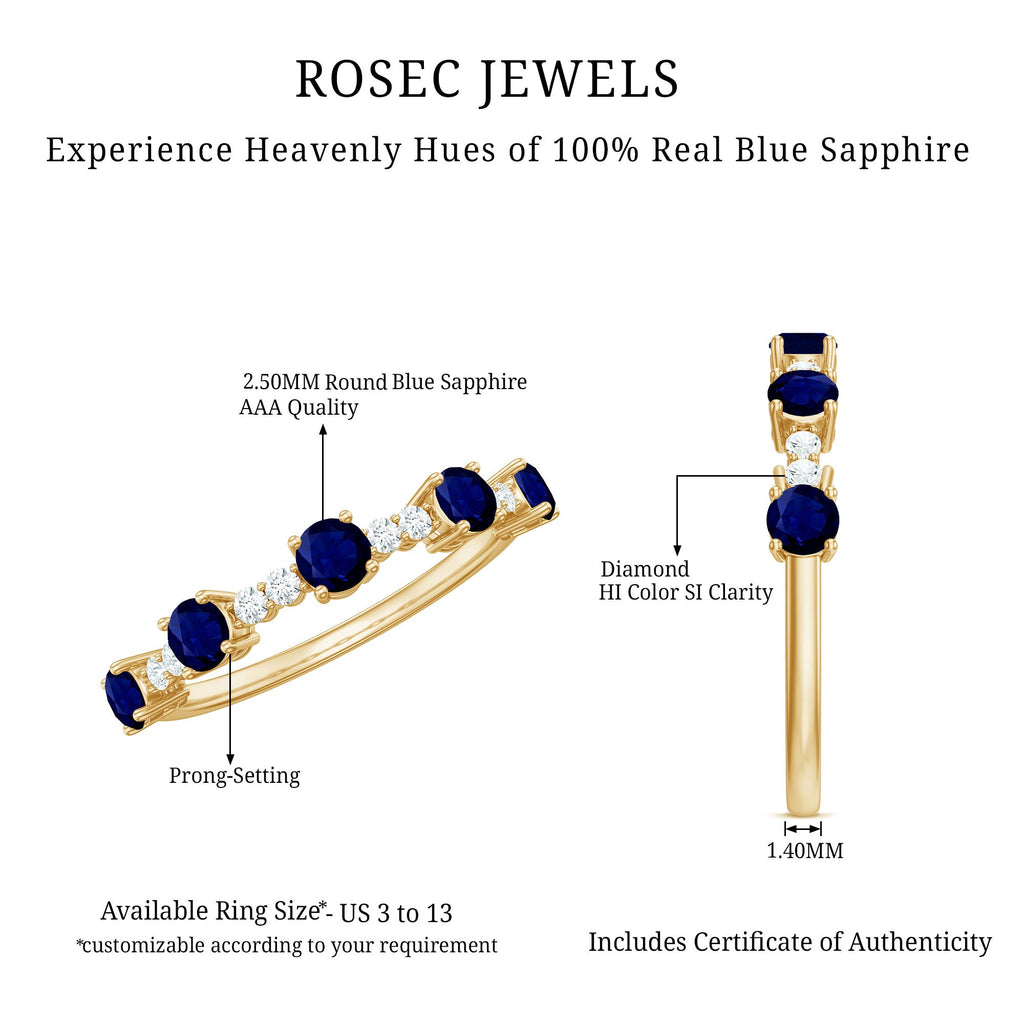 Round Blue Sapphire and Diamond Half Eternity Ring