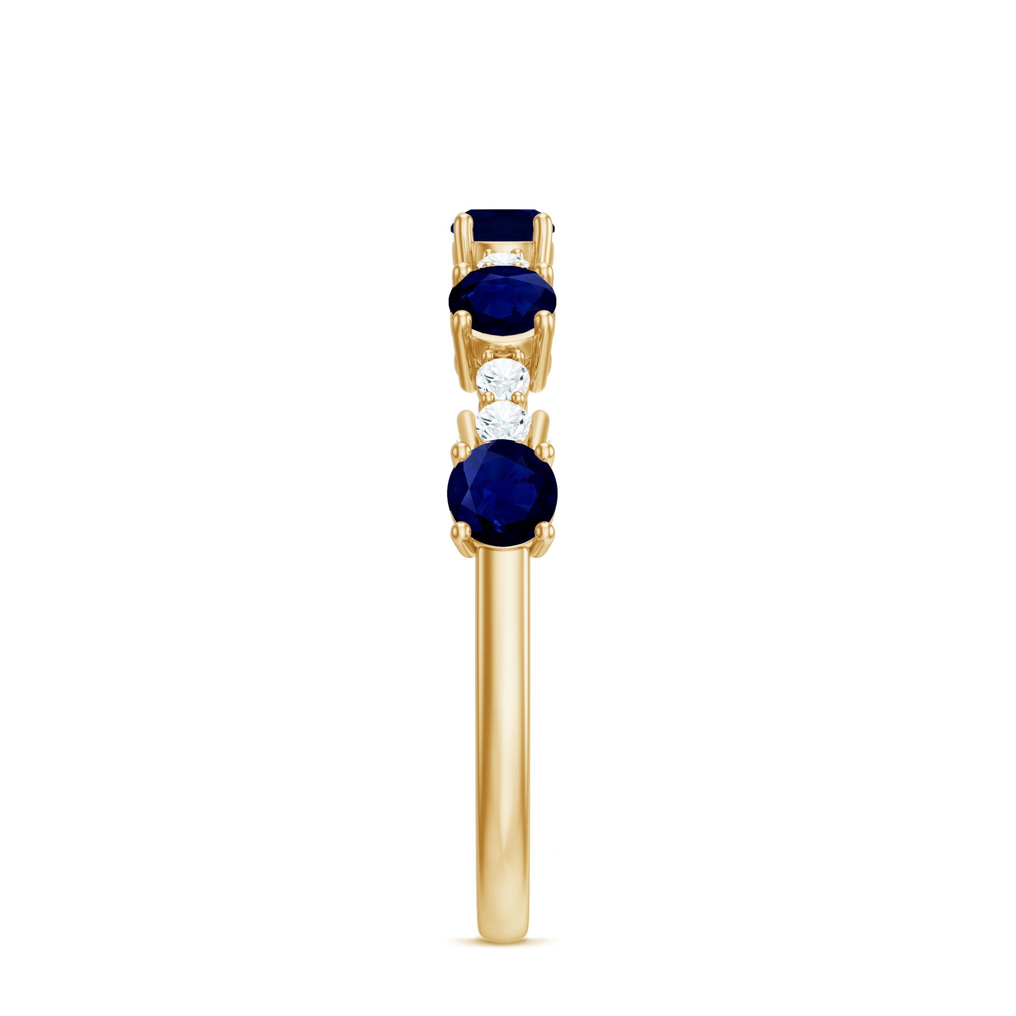 Round Blue Sapphire and Diamond Half Eternity Ring