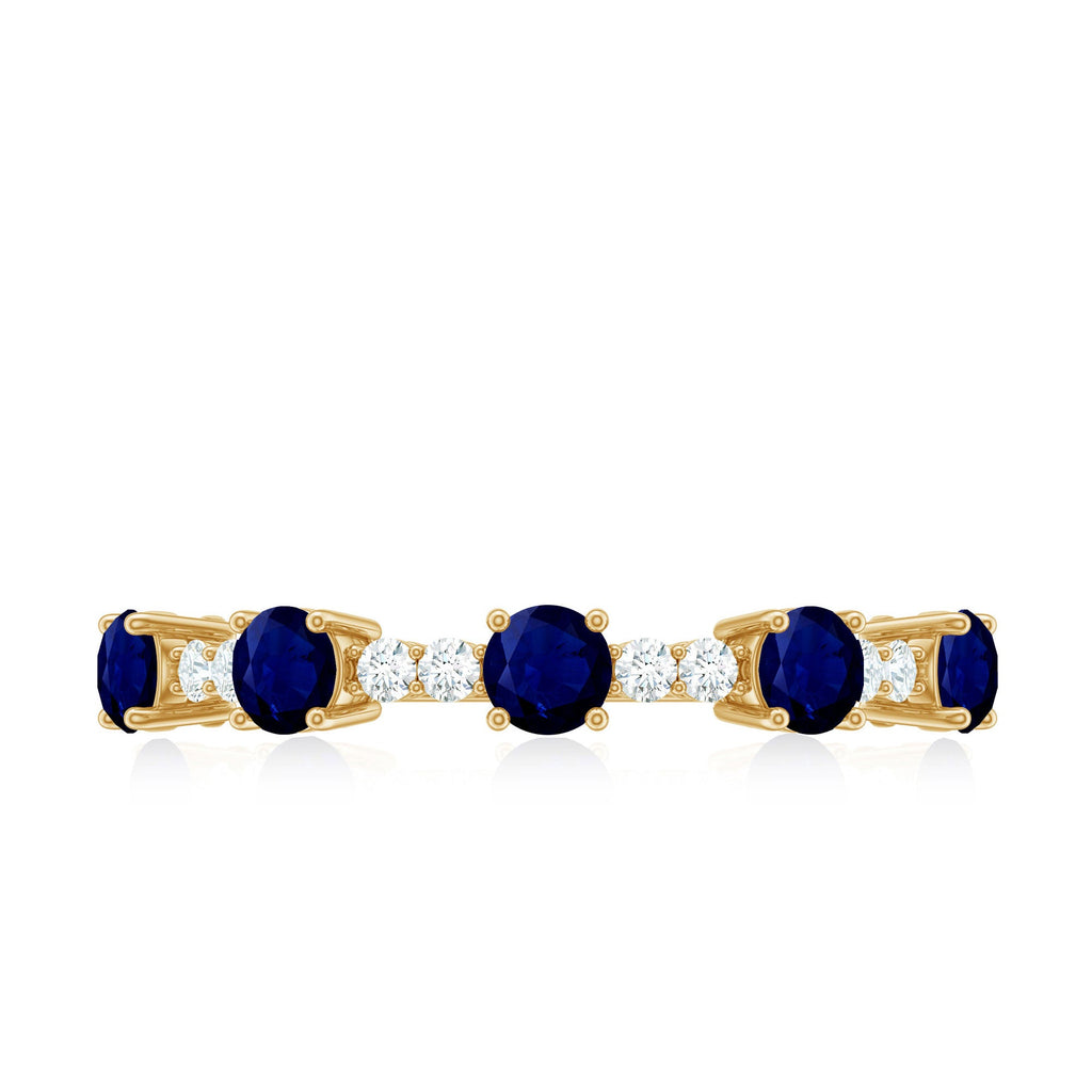 Round Blue Sapphire and Diamond Half Eternity Ring
