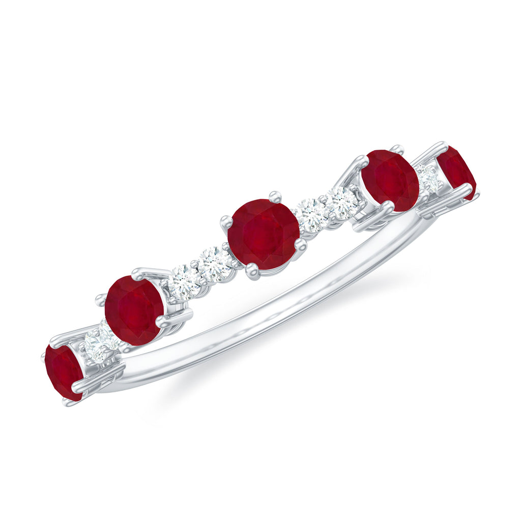 Real Ruby Diamond Half Eternity Ring for Anniversary