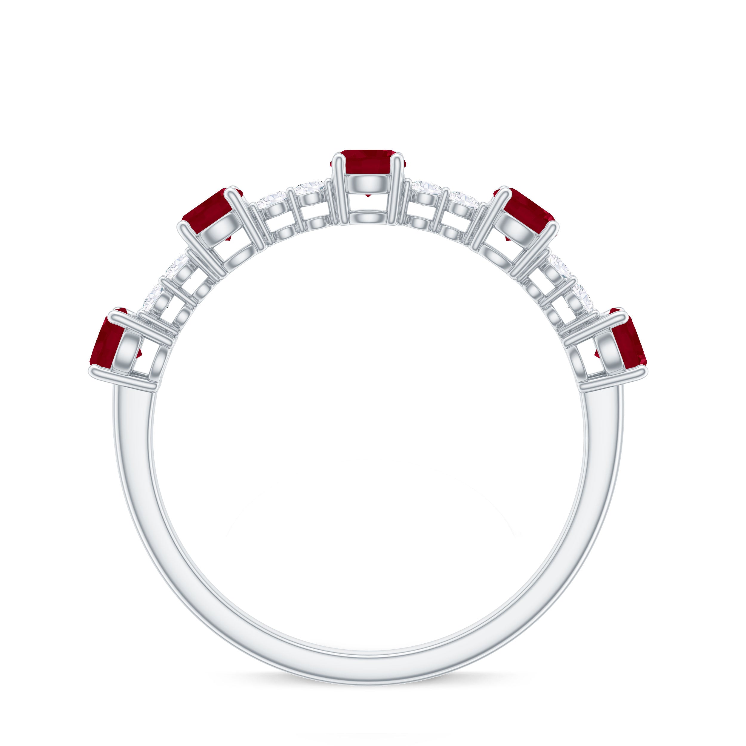 Real Ruby Diamond Half Eternity Ring for Anniversary