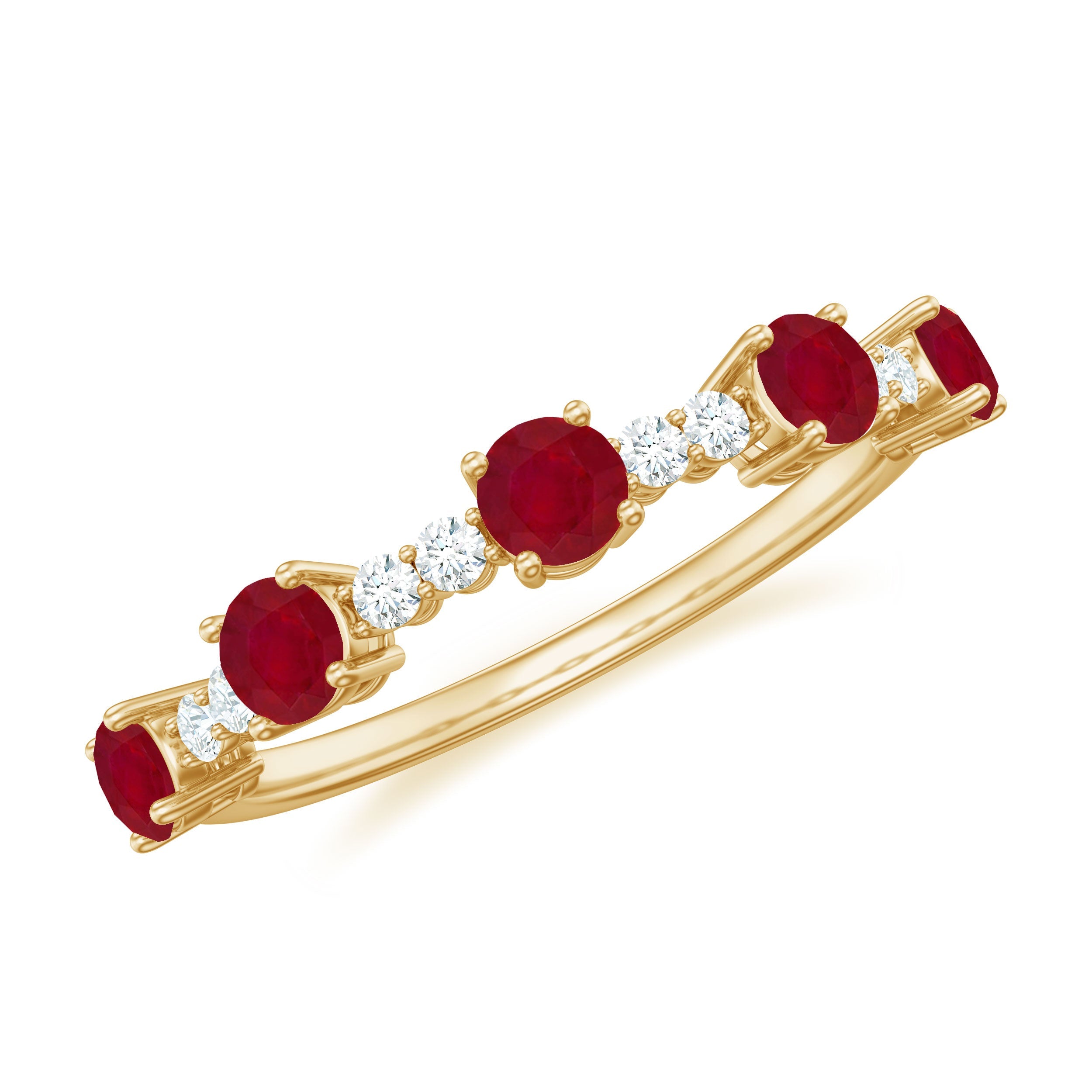 Real Ruby Diamond Half Eternity Ring for Anniversary