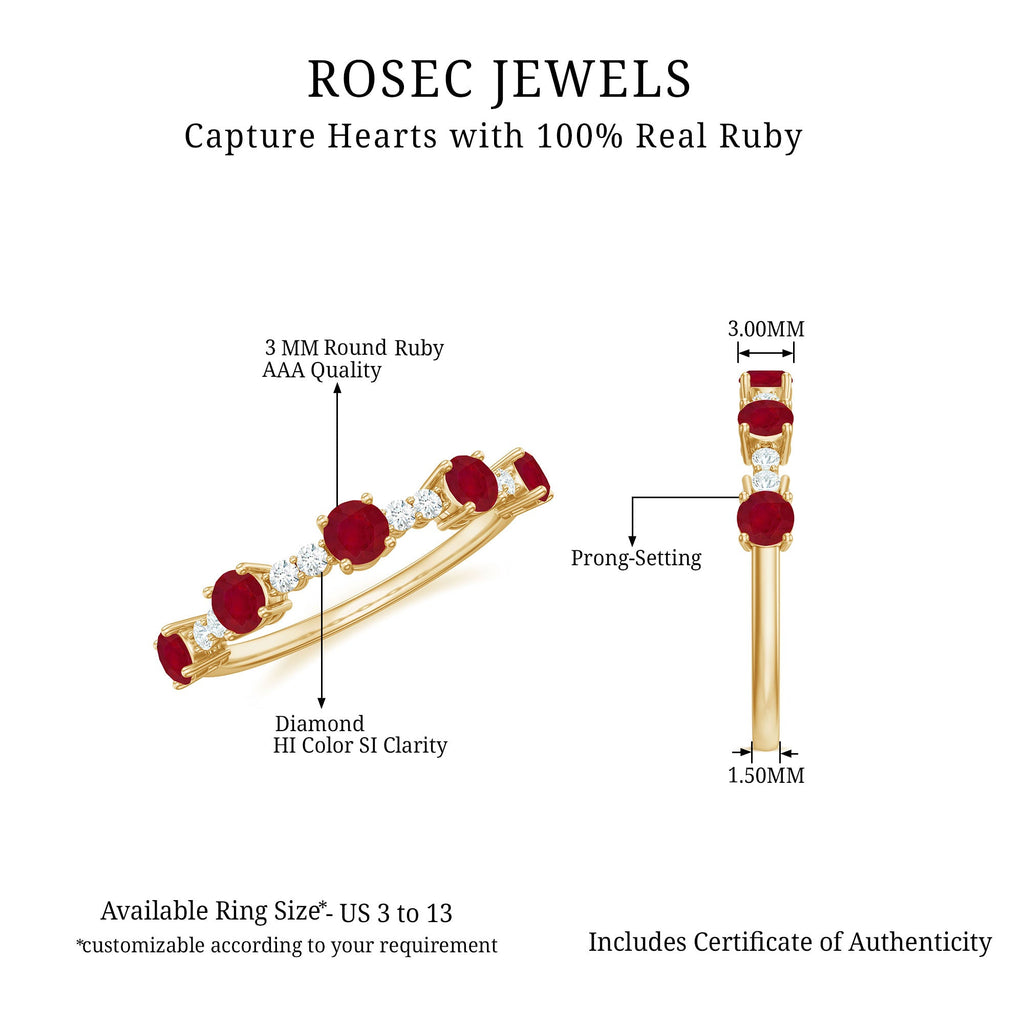 Real Ruby Diamond Half Eternity Ring for Anniversary