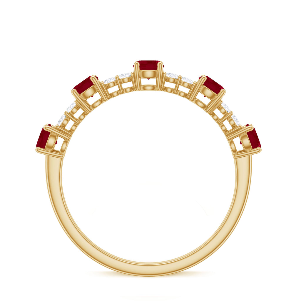 Real Ruby Diamond Half Eternity Ring for Anniversary
