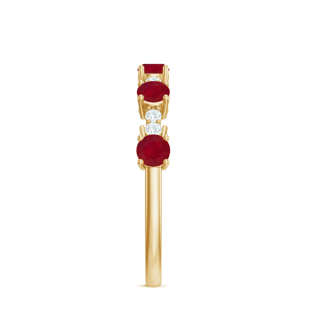 Real Ruby Diamond Half Eternity Ring for Anniversary