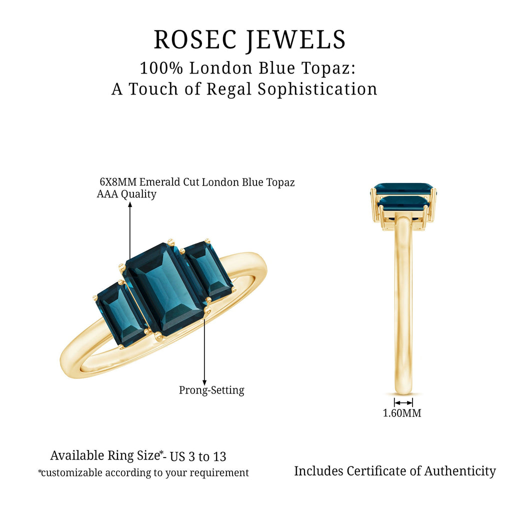 Emerald Cut London Blue Topaz Three Stone Engagement Ring