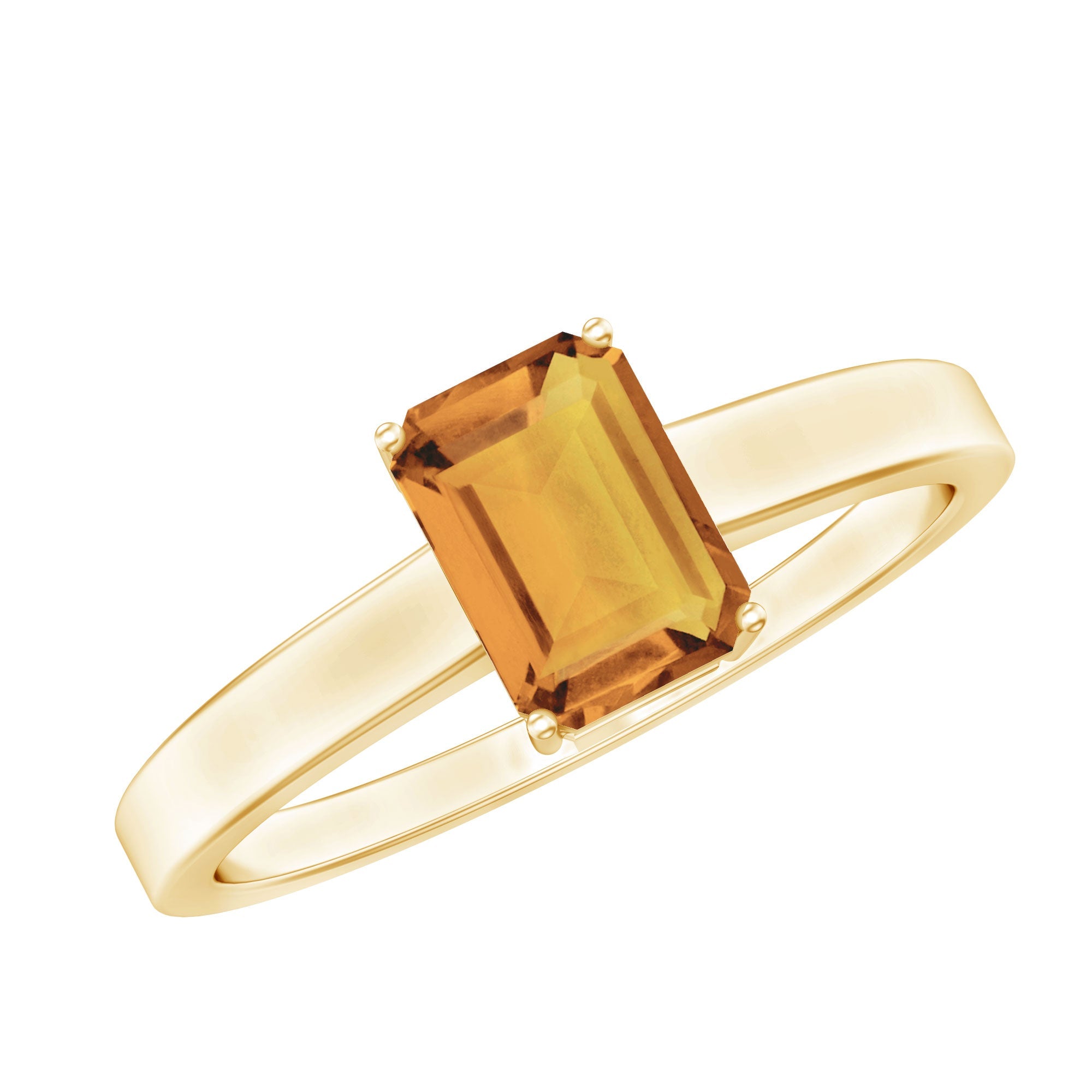 1.8 Carat Natural Citrine Solitaire Emerald Cut Engagement Ring