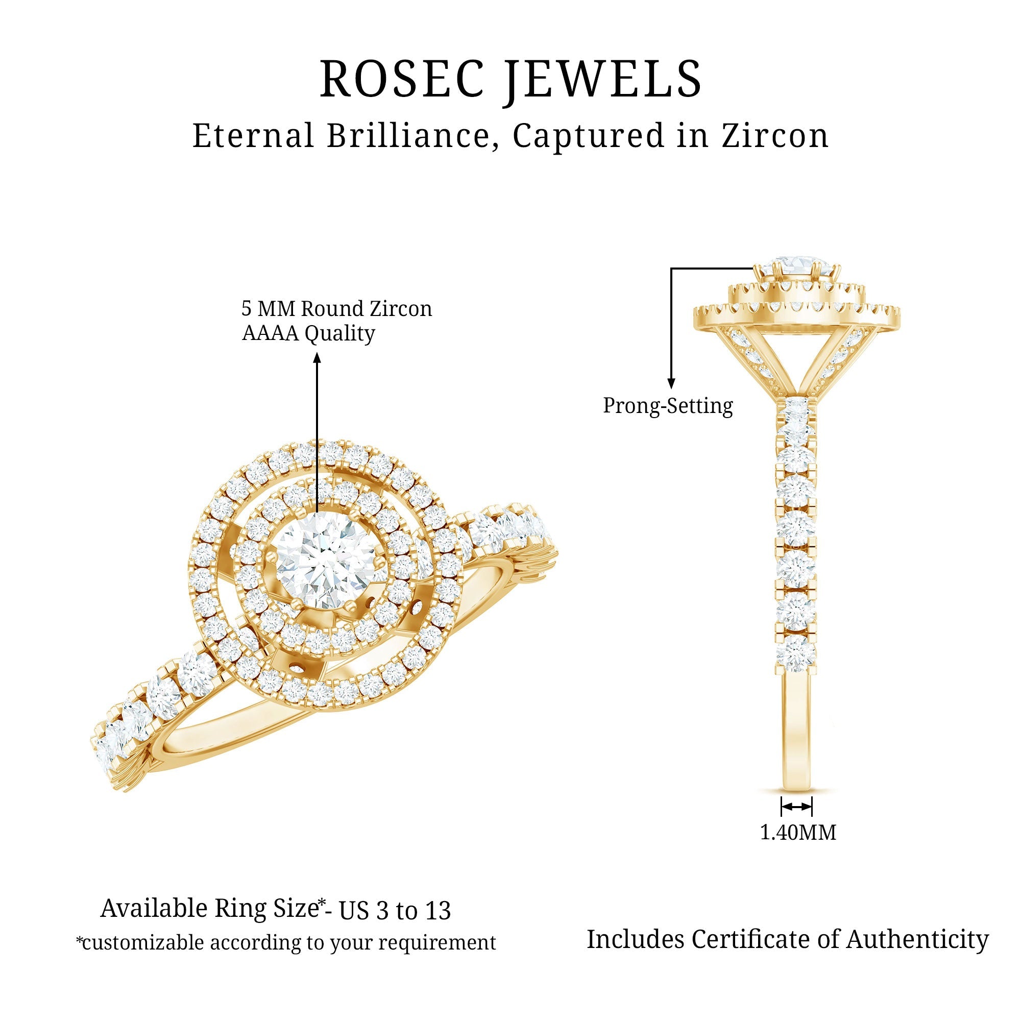 0.5 Carat Antique Zircon Double Halo Engagement Ring