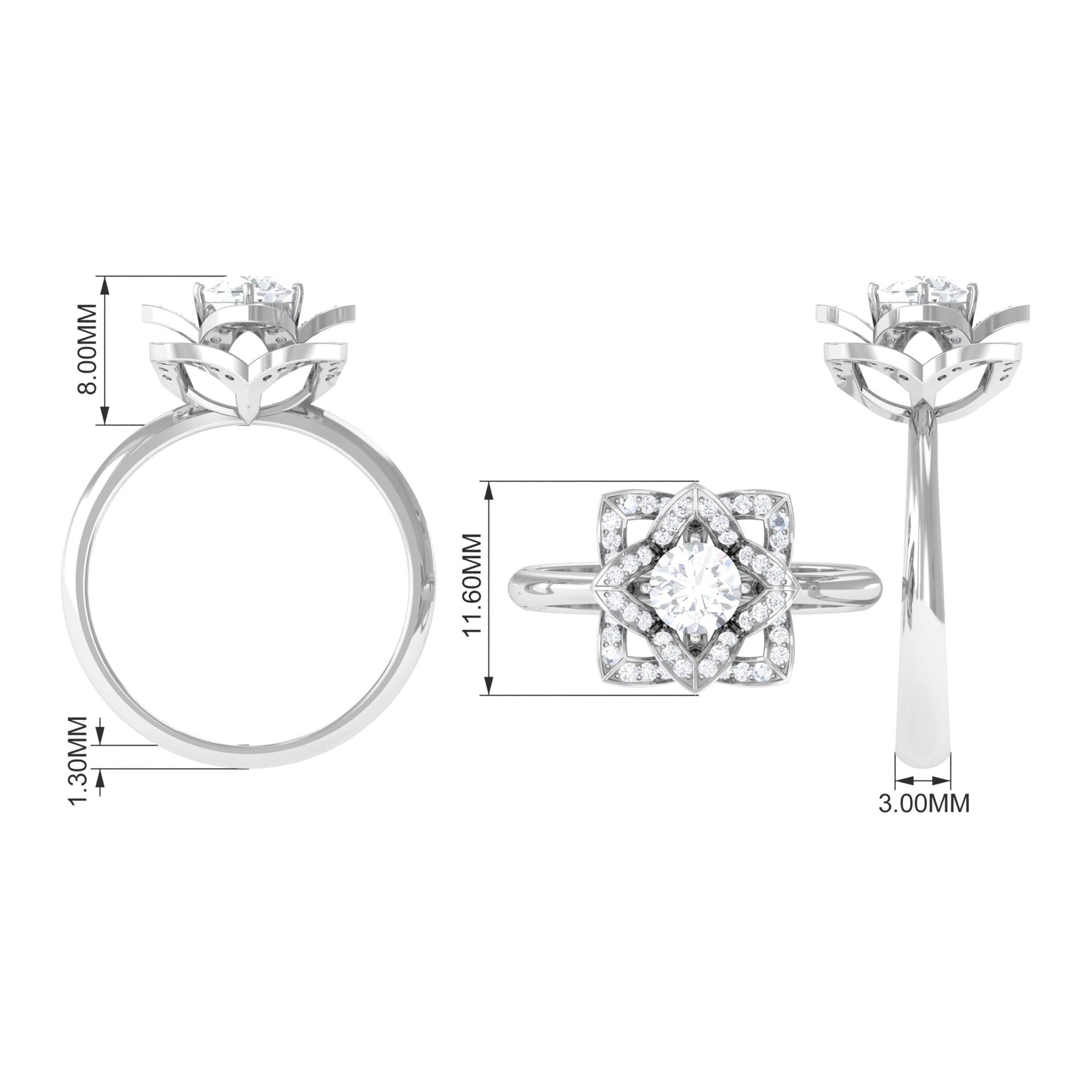 1 CT Zircon Vintage Floral Engagement Ring