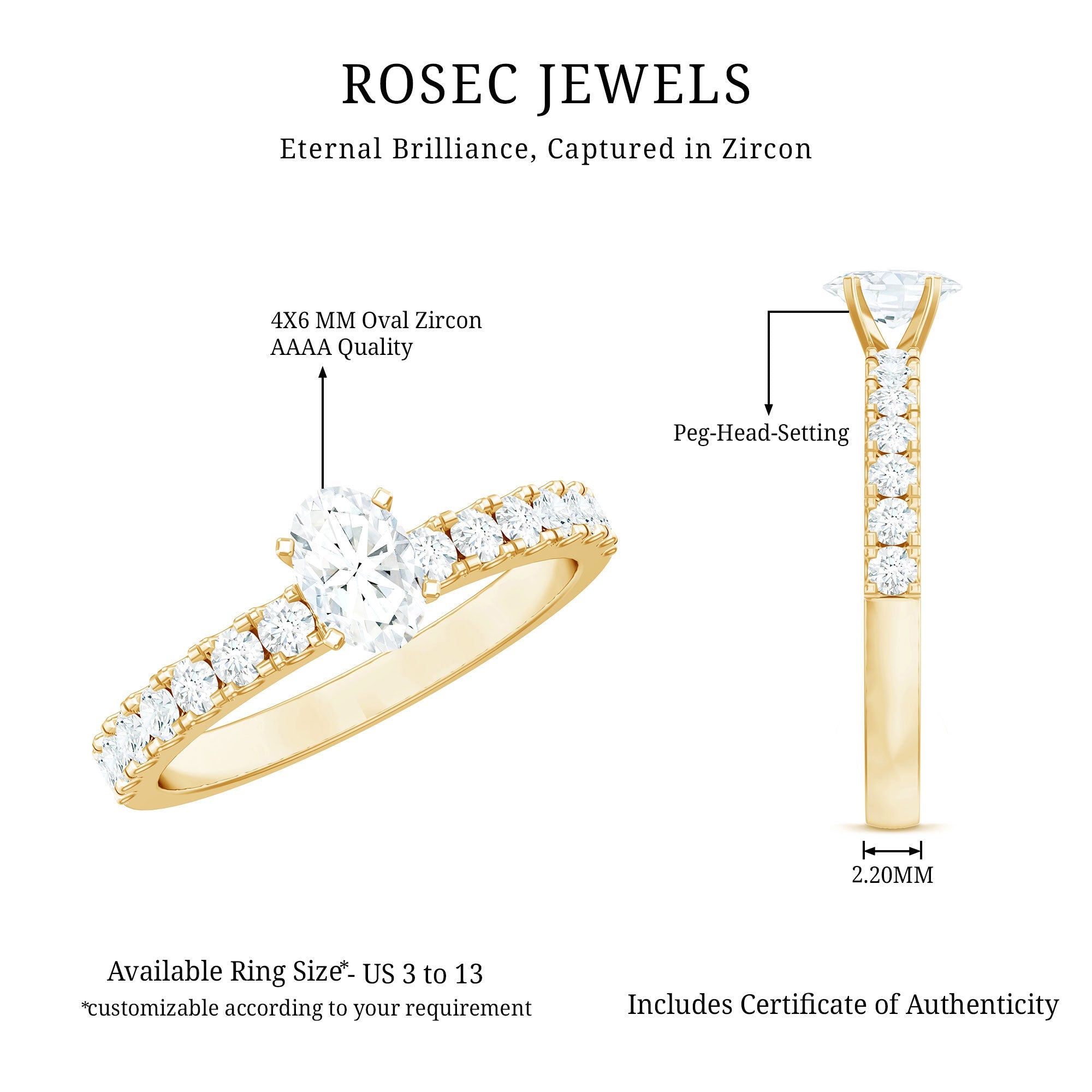 0.4 Carat Cubic Zirconia Oval Engagement Ring with Side Stones