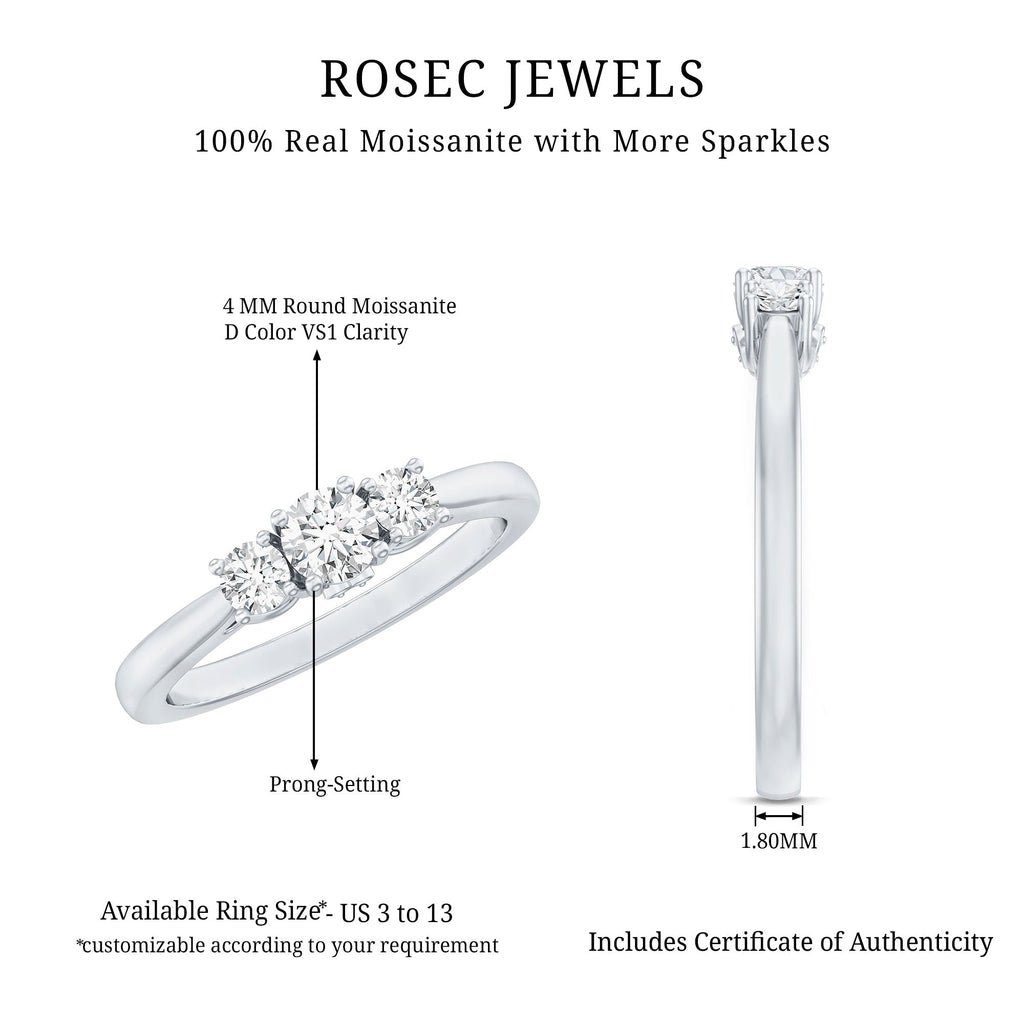 Brilliant Cut Moissanite 3 Stone Promise Ring for Women