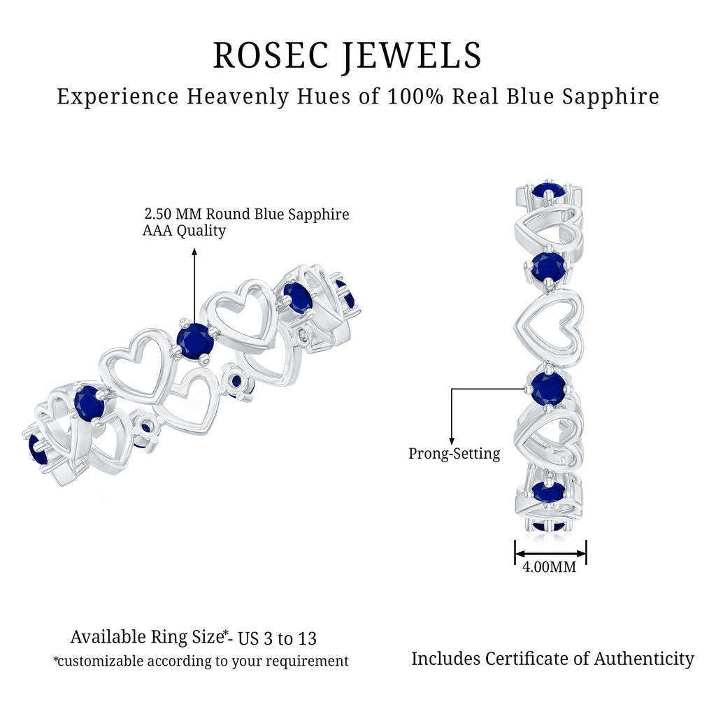 1 Carat Blue Sapphire Open Heart Wedding Band Ring