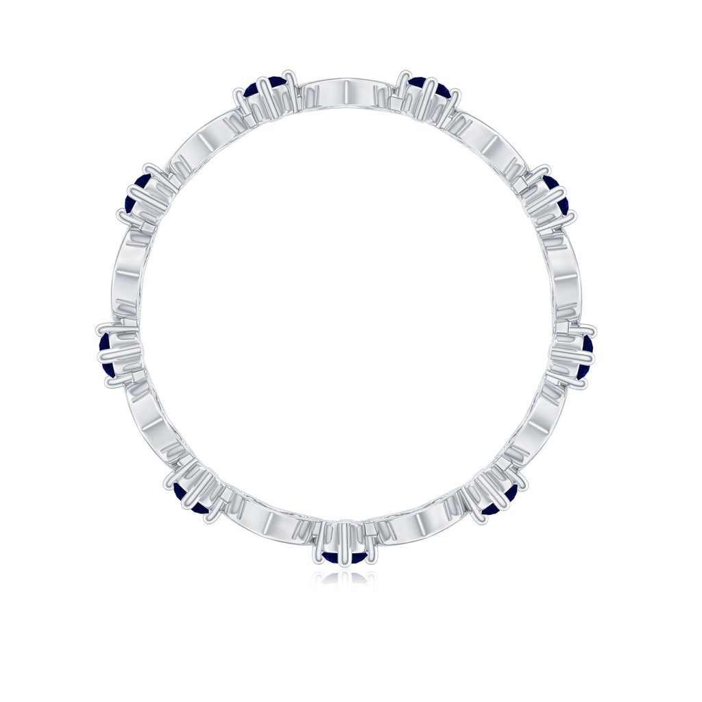 1 Carat Blue Sapphire Open Heart Wedding Band Ring