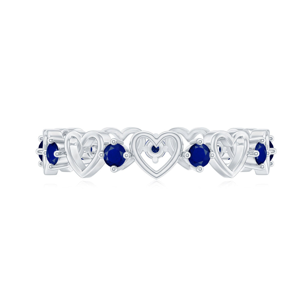 1 Carat Blue Sapphire Open Heart Wedding Band Ring