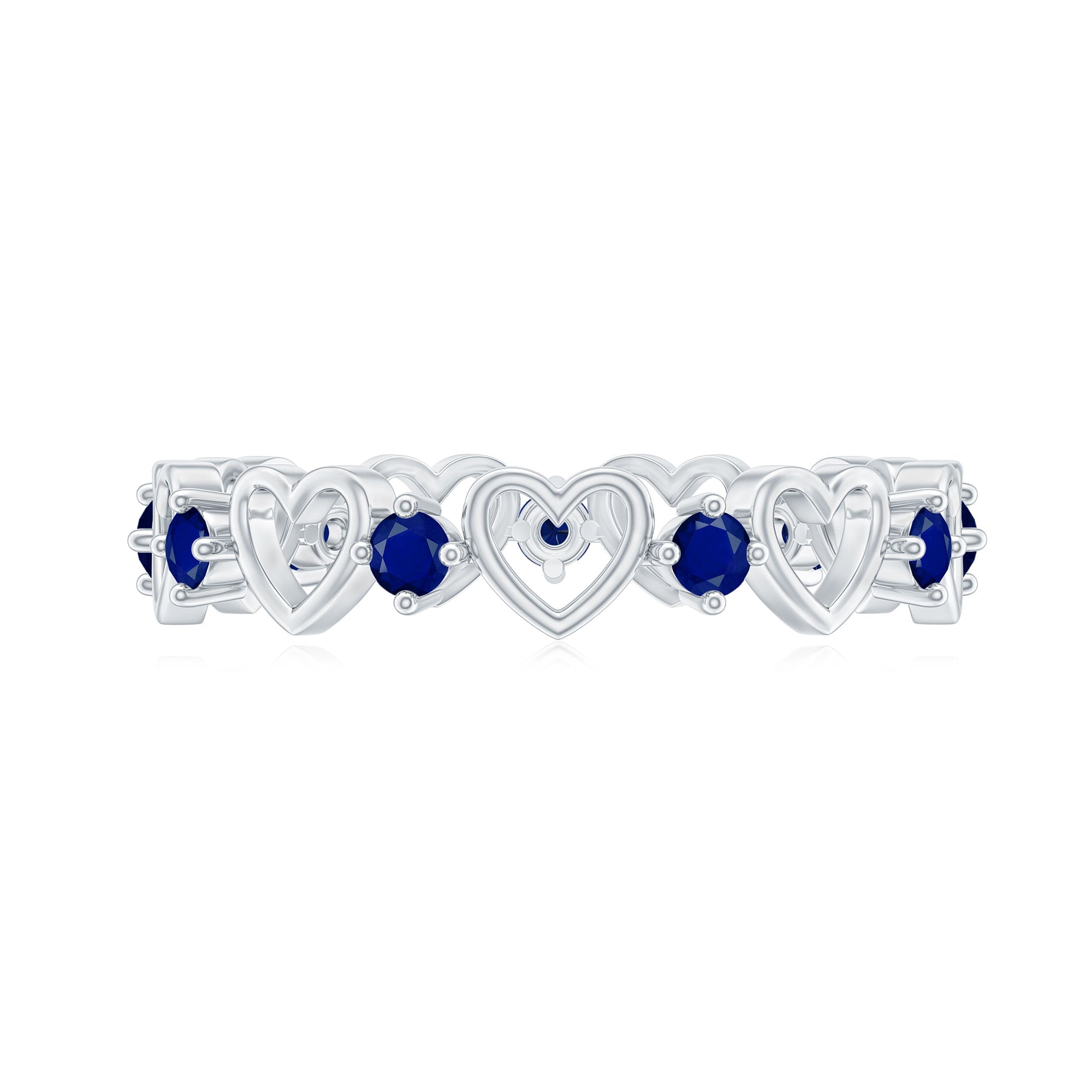 1 Carat Blue Sapphire Open Heart Wedding Band Ring