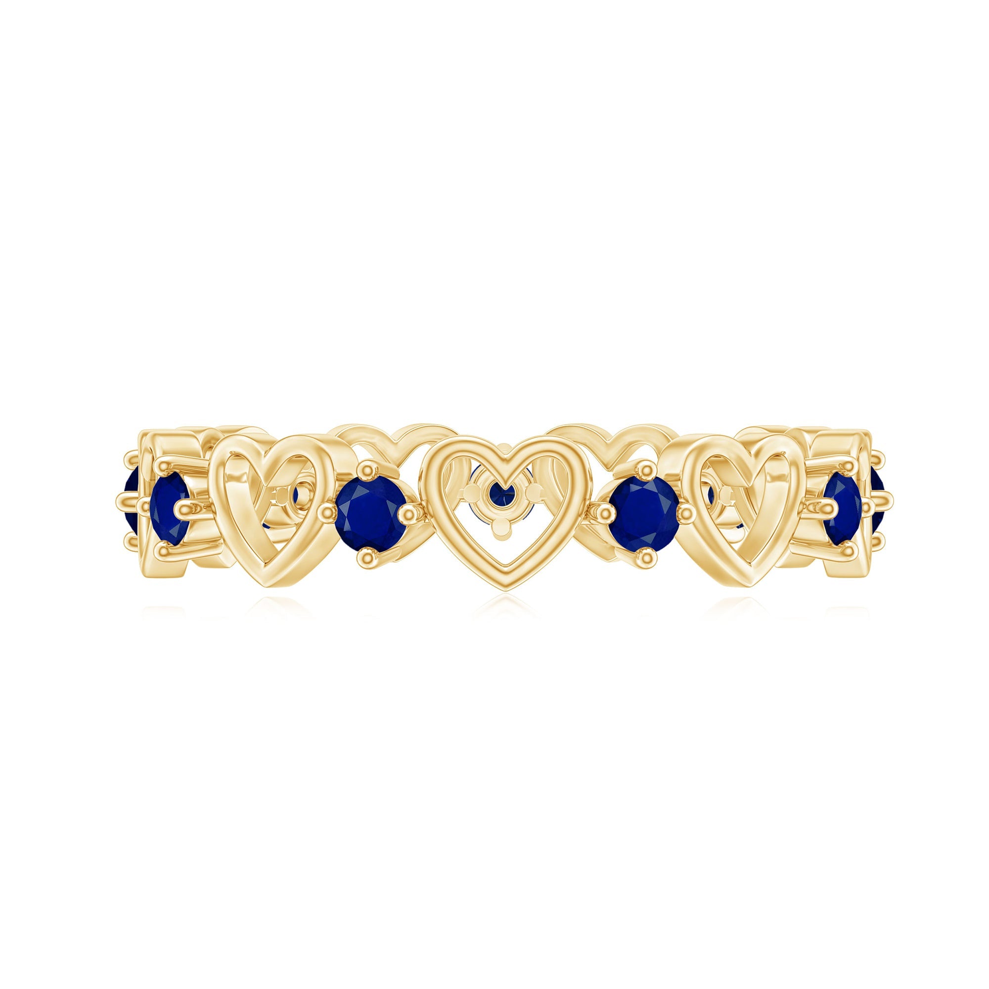 1 Carat Blue Sapphire Open Heart Wedding Band Ring