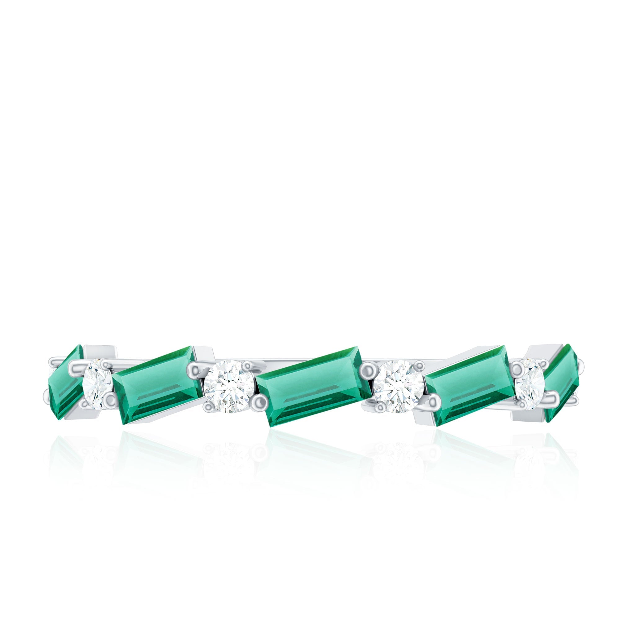 Certified Baguette Lab Grown Emerald Half Eternity Ring with Diamond