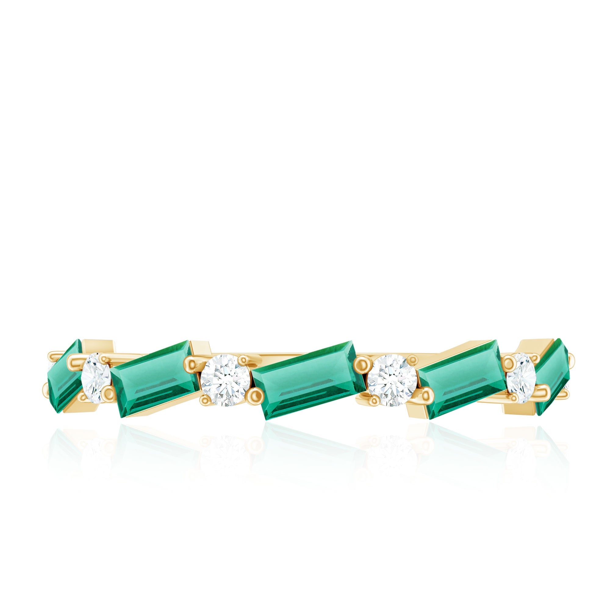 Certified Baguette Lab Grown Emerald Half Eternity Ring with Diamond