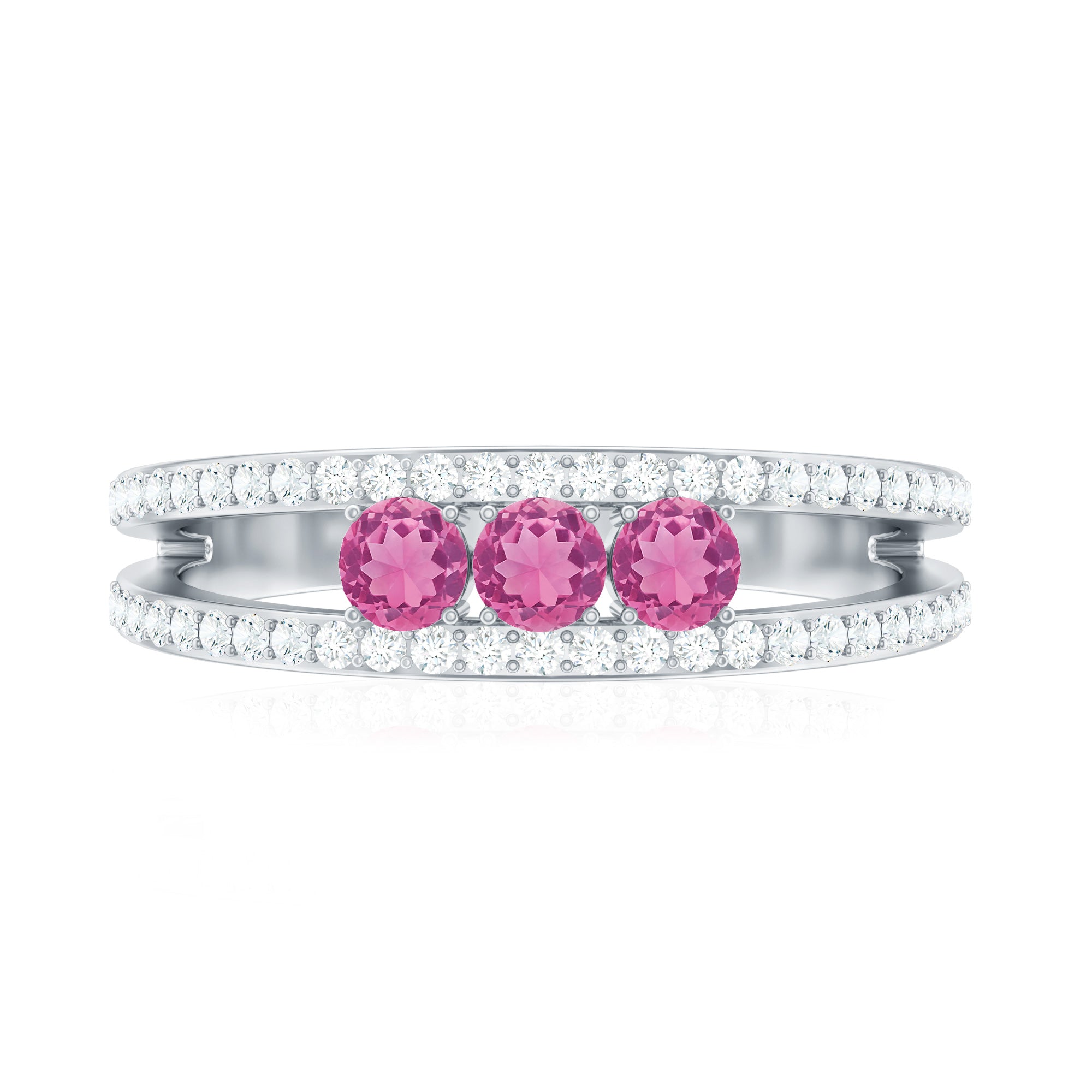 Pink Tourmaline and Diamond Anniversary Ring in Split Shank