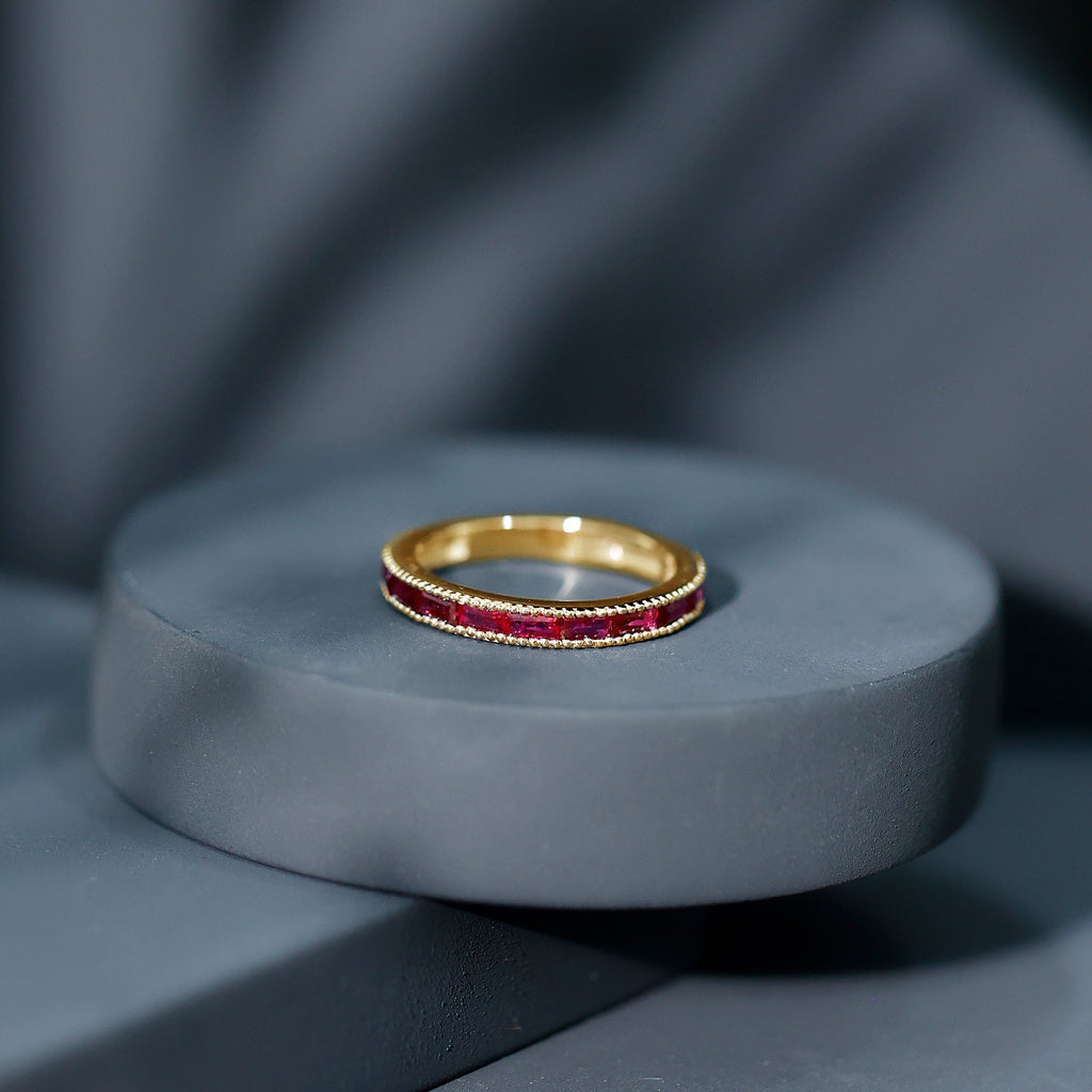 Natural Baguette Ruby Half Eternity Ring for Women