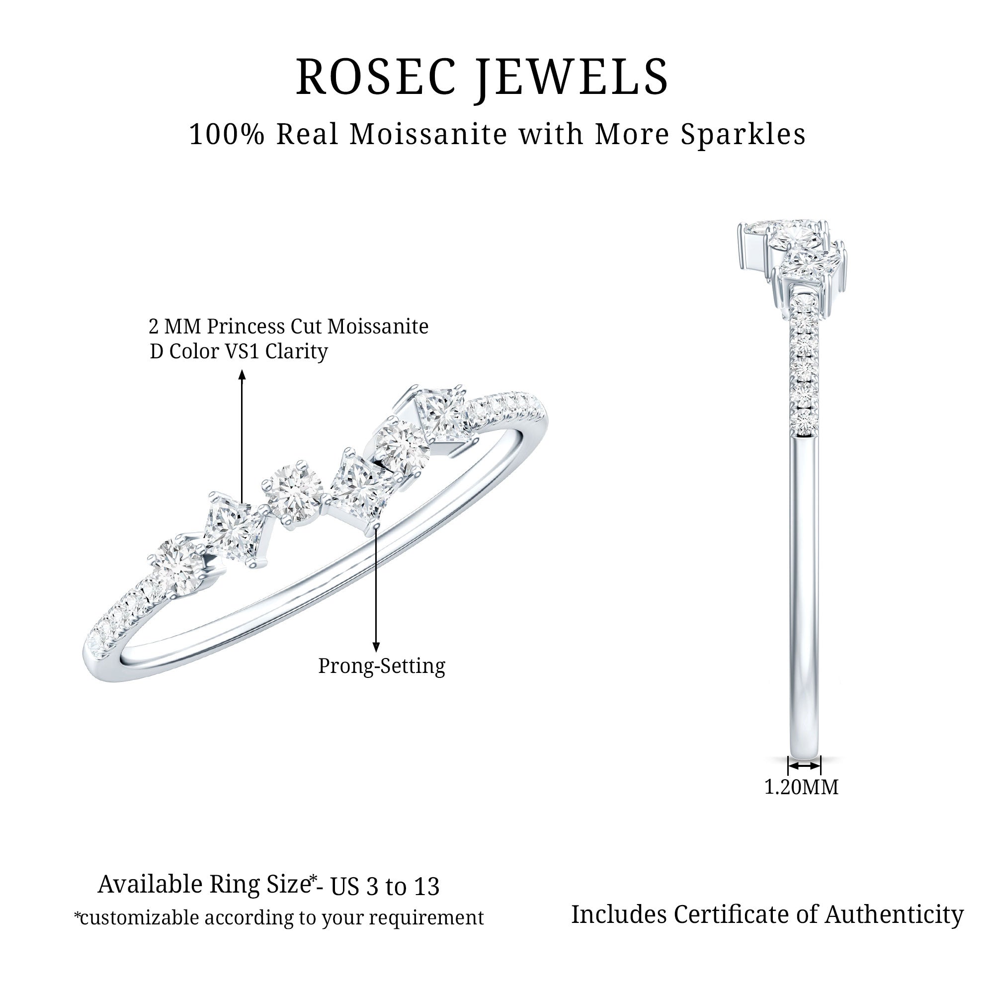 Women's Moissanite Half Eternity Band Ring in Silver