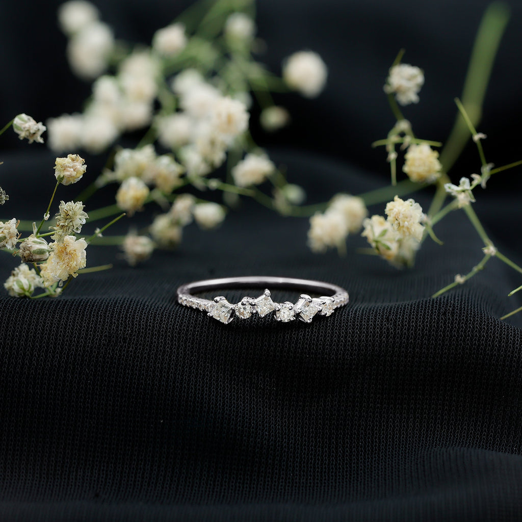 Women's Moissanite Half Eternity Band Ring in Silver