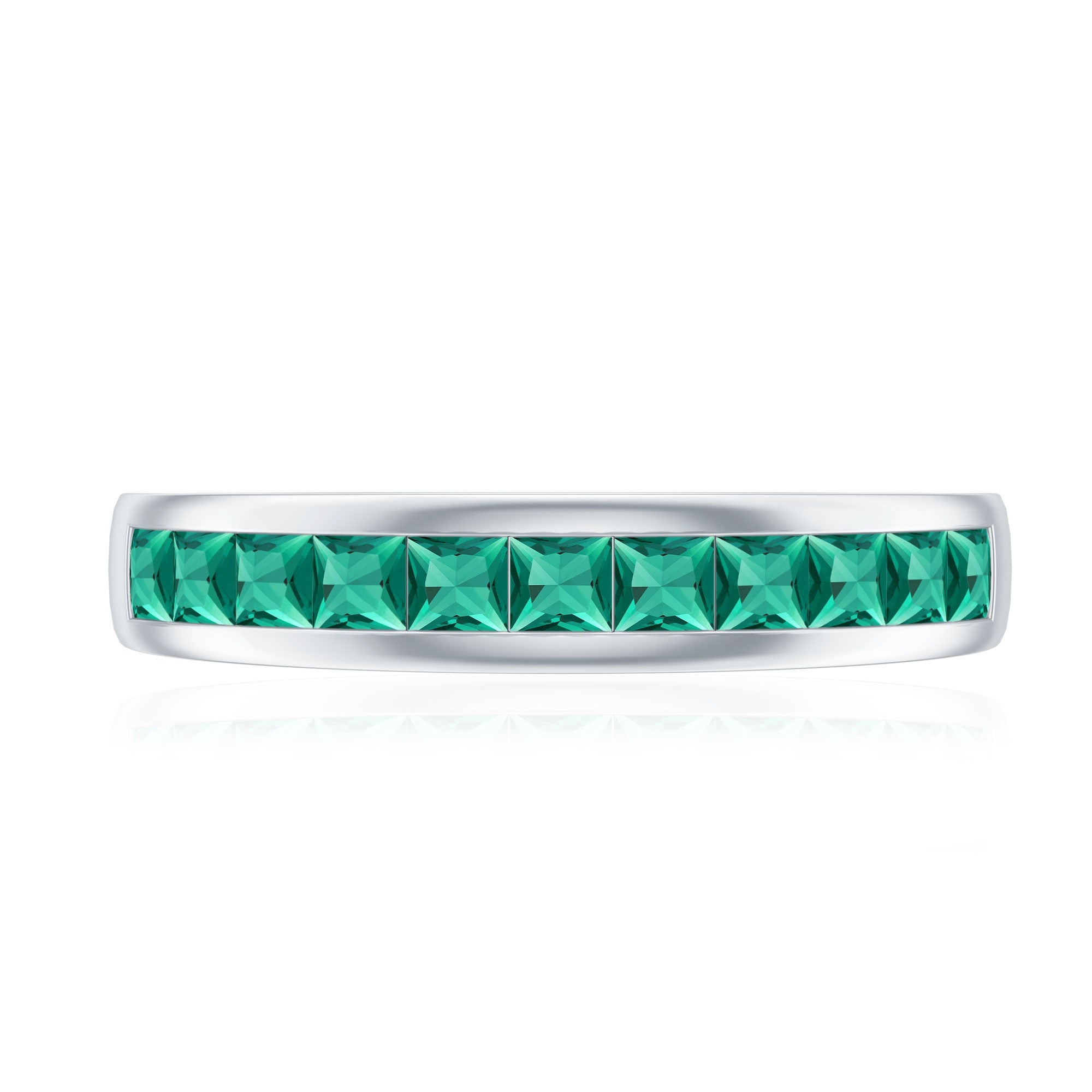 Channel Set Princess Cut Lab Grown Emerald Half Eternity Band with Certificate