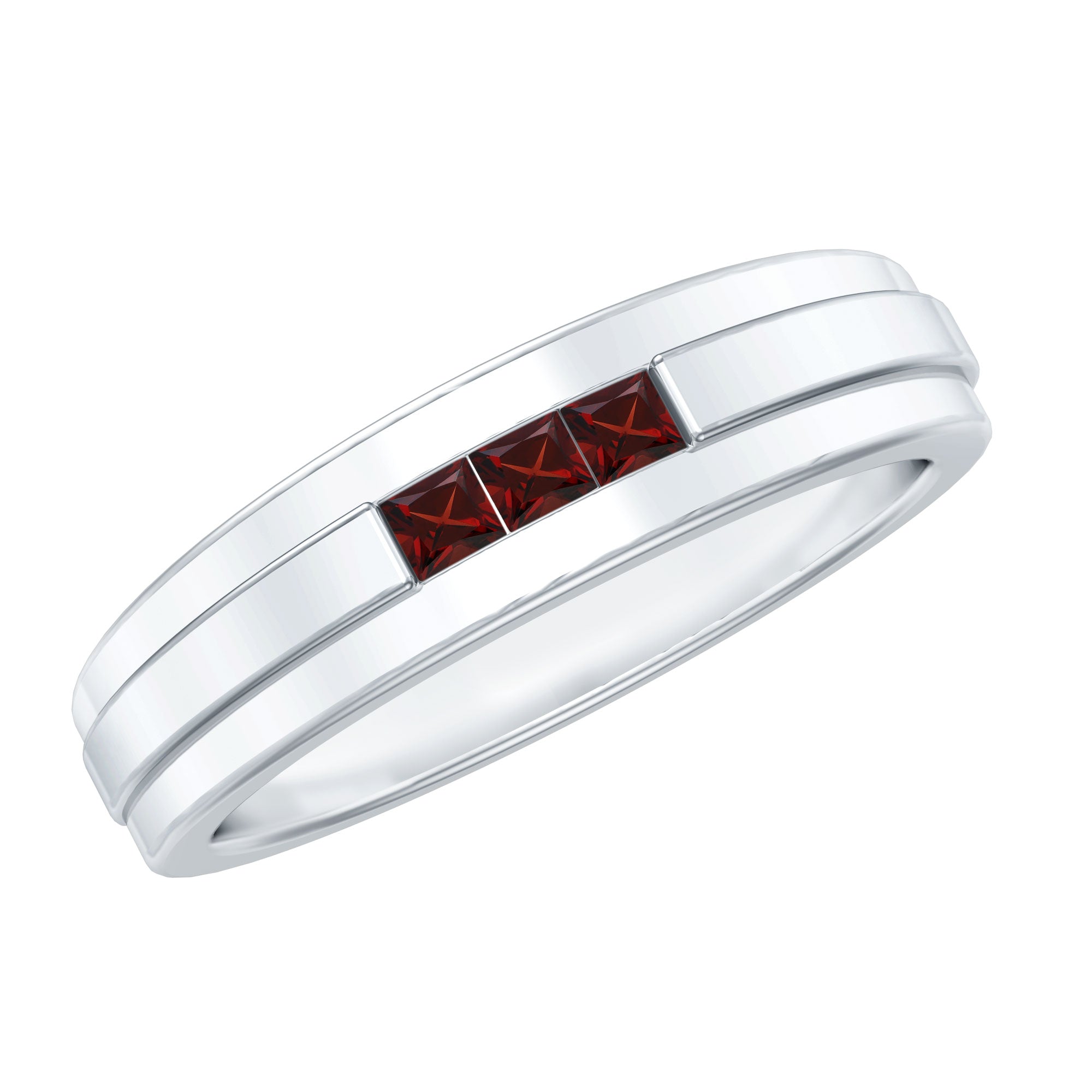 Classic Princess Cut Garnet Wedding Band with Certificate