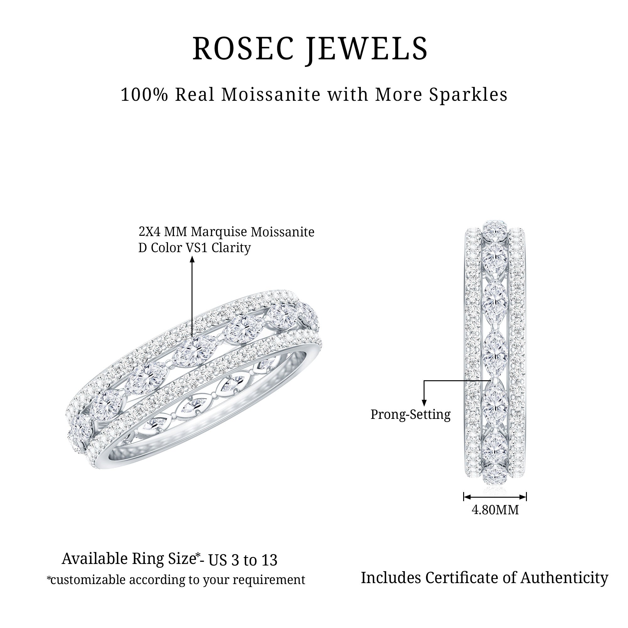 Marquise and Round Shape Moissanite Designer Wedding Band Ring