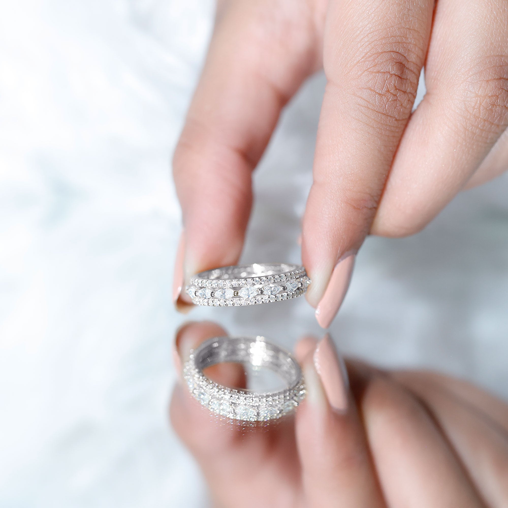 Marquise and Round Shape Moissanite Designer Wedding Band Ring