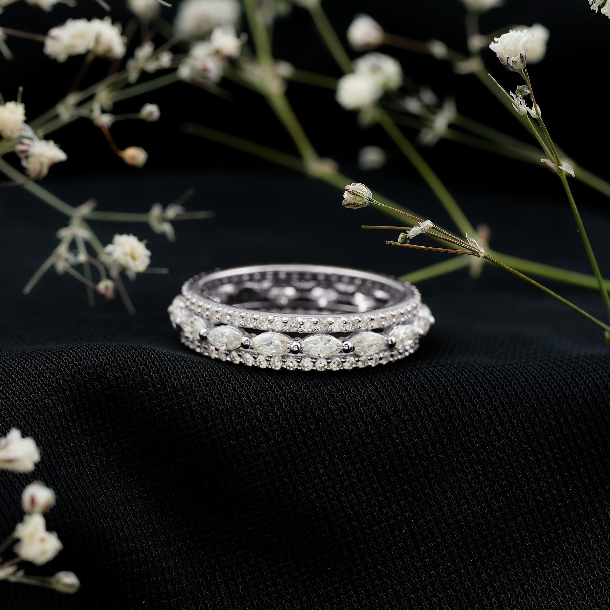 Marquise and Round Shape Moissanite Designer Wedding Band Ring