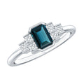 0.7 Carat Emerald Cut London Blue Topaz Statement Ring with Diamond