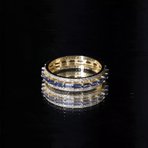 Lab Grown Blue Sapphire Eternity Wedding Band With Natural Diamond